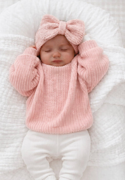 Baby Girls clothing - Chinky knit cotton Jumper - special price- Tender Pink